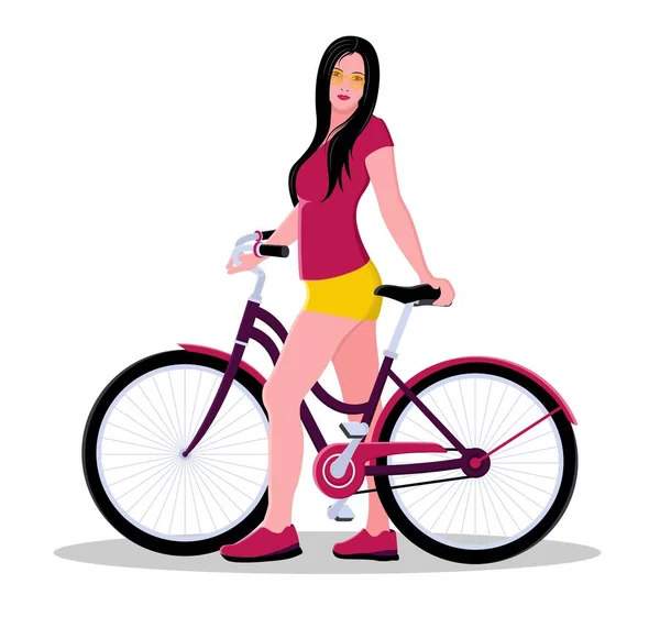 Beautiful girl with glasses riding a bike — Stock Vector