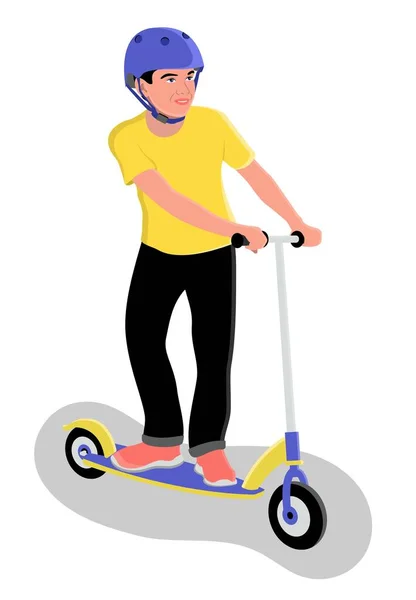 Jeune homme dans un casque chevauchant un scooter — Image vectorielle
