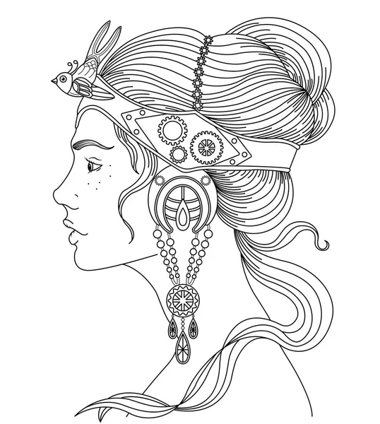 Perfil de una hermosa chica al estilo de steampunk — Vector de stock