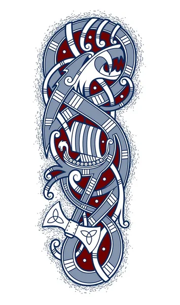 Emblème des vikings audacieux voyageant par bateau — Image vectorielle