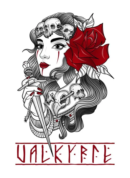 Elinde hançer olan Valkyrie denen kadın.