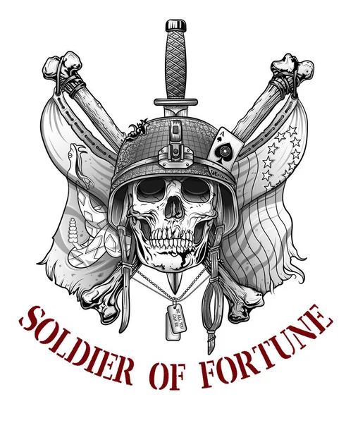 Fortune Soldier Skull Tattoo Flag — Stock Vector