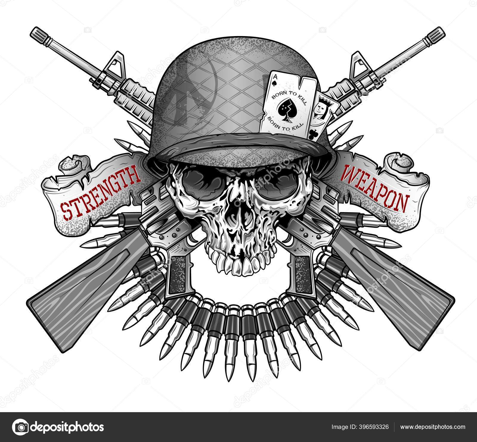 Military skull emblem rider and insignia icon and logo or tattoo Military  skull in a hard hat with machine guns on a white  CanStock