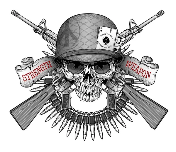 Skull Army Helmet Crossing Assault Rifles — Stock Vector