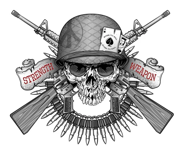 Totenkopf Mit Armeehelm Und Sturmgewehren — Stockvektor