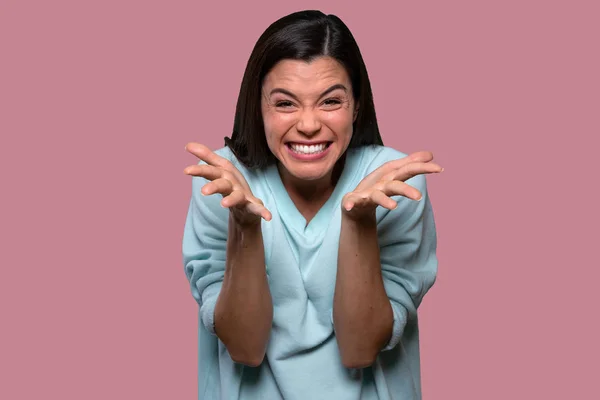 Portrait Cute Adorable Asian American Woman Looking Camera Excited Funny — ストック写真