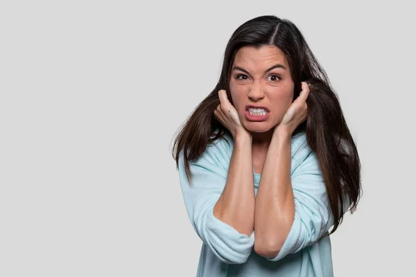 Retrato Saúde Mental Feminina Mulher Sofrendo Dor Emocional Estressada Ataque — Fotografia de Stock