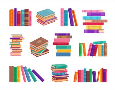 Beyaz arkaplan vektörü üzerine kitap yığını