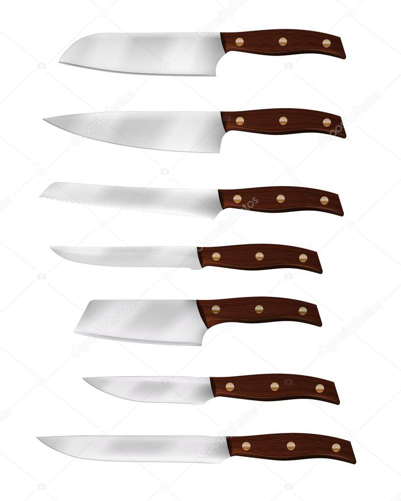 Realistic chef knife and kitchen knives vector