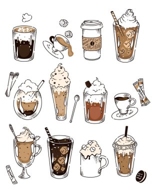 Vector doodle tebeşir çizim seti kahve tarifi