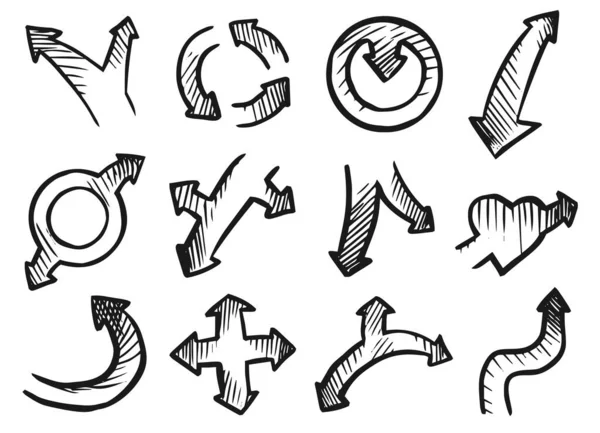 Pacote de sinal de seta desenhada mão isolada diferente — Vetor de Stock