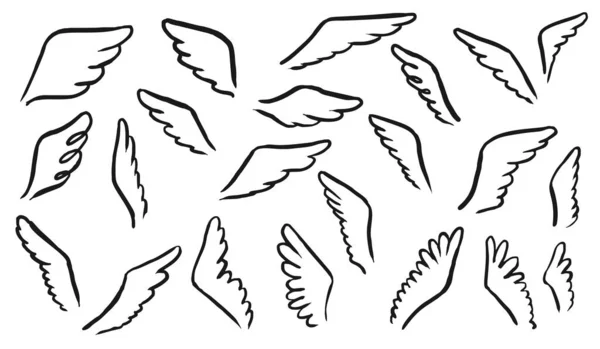 Vector overzicht engel of vogel veer vleugel pictogram set — Stockvector