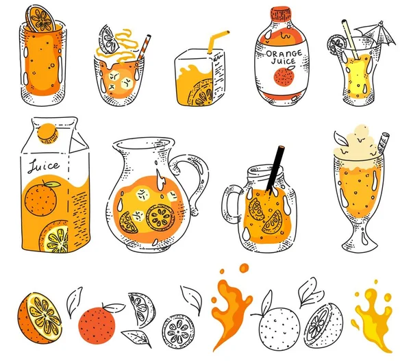 Zumo de naranja, limonada, cóctel aislado en blanco — Archivo Imágenes Vectoriales