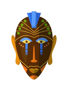 Afrika ayini maskeli başlık beyaza izole edilmiş.