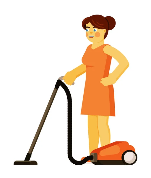 Žena vysávání podlaha izolované na bílém — Stockový vektor
