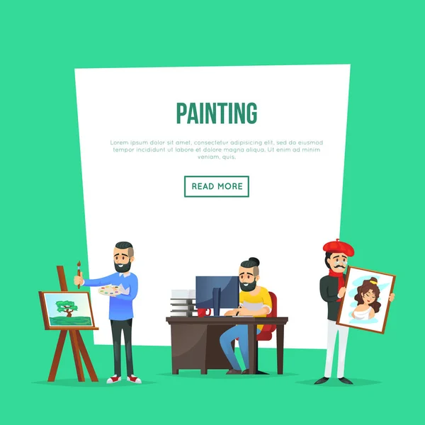 Cartaz Aulas Arte Com Artistas Pintando Obras Arte Estudante Oficina —  Vetores de Stock