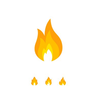 Turuncu ve sarı renkli, beyaz arkaplanda yanan ateşin basit simgesi