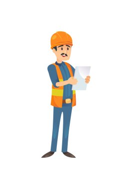 Üniformalı bir adamın vektör karakteri beyaz üzerine kağıt okuyor.. 