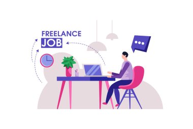 Serbest çalışan tasarımcı. Modern ofis tasarımı. Moda tarzında kendine güvenen, meşgul, serbest çalışan erkek rahat çalışma alanında uzaktan iş yapıyor..