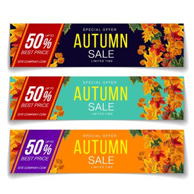 Sonbahar indirimi için% 50 indirimli renkli senet seti.