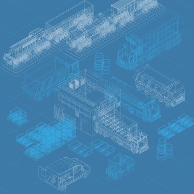 Farklı ulaşım sunan dağıtım konseptiyle vektör resminin izometrik tasarımı
