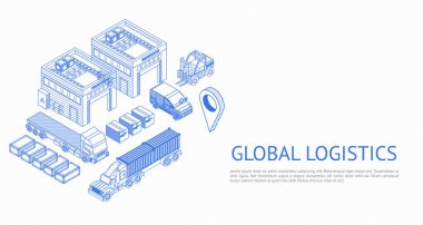 Taşıma sistemi kavramını gösteren kamyon ve depo simgelerinin çağdaş kablosu