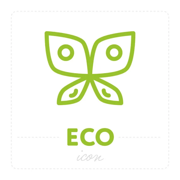 Eenvoudig Pictogram Groene Kleur Met Vlinder Eco Tag Witte Achtergrond — Stockvector