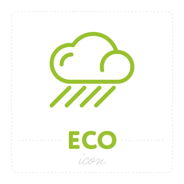 Prosty Element Ikony Ekologii Zieloną Chmurą Kroplami Deszczu Odizolowanymi Białym — Wektor stockowy