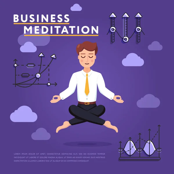 Desenho Vetorial Colorido Empresário Fazendo Exercício Meditação Ioga Fundo Roxo — Vetor de Stock