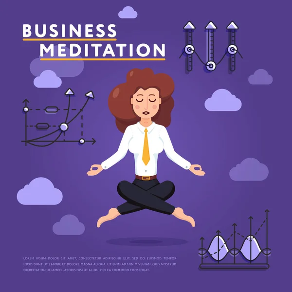 Diseño Colorido Póster Vectorial Con Formación Femenina Yoga Práctica Meditación — Archivo Imágenes Vectoriales