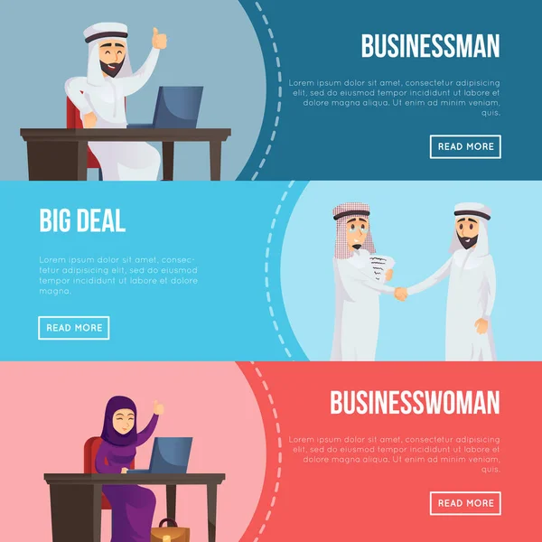 Kerjasama Bisnis Multikultural Dan Kemitraan Pengusaha Arab Dan Wanita Bisnis - Stok Vektor