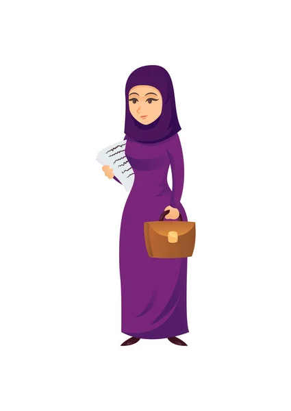 身穿传统服装 头戴公文包 背景为白色的穆斯林女商人 — 图库矢量图片
