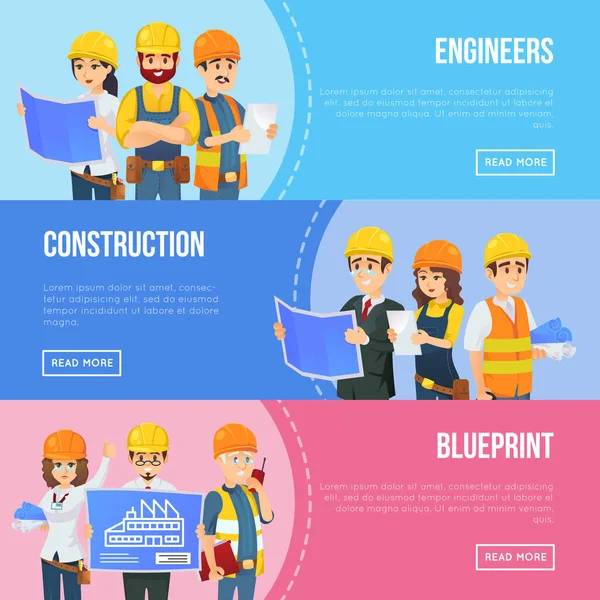 Concept Professionnel Ingénierie Construction Avec Équipe Travailleurs Uniforme Casques Sécurité — Image vectorielle