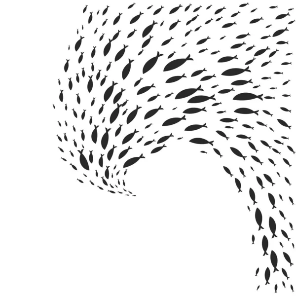Векторна Спіраль Чорного Силуету Рибного Плавання Ізольовано Білому Фоні — стоковий вектор