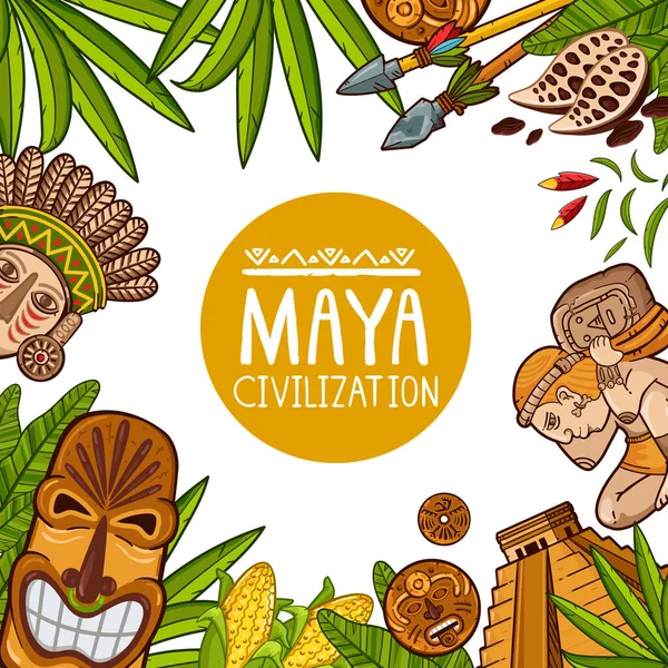 Kreativ Tecknad Vektor Design Banner Med Kulturella Inslag Maya Civilisation — Stock vektor