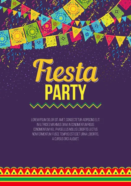 Vektorový Design Barevné Zábavné Plakátové Reklamy Fiesta Party Fialovém Pozadí — Stockový vektor