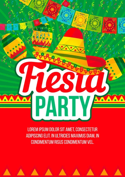 Diseño Colorido Del Cartel Publicitario Fiesta Mexicana Brillante Con Sombreros — Vector de stock