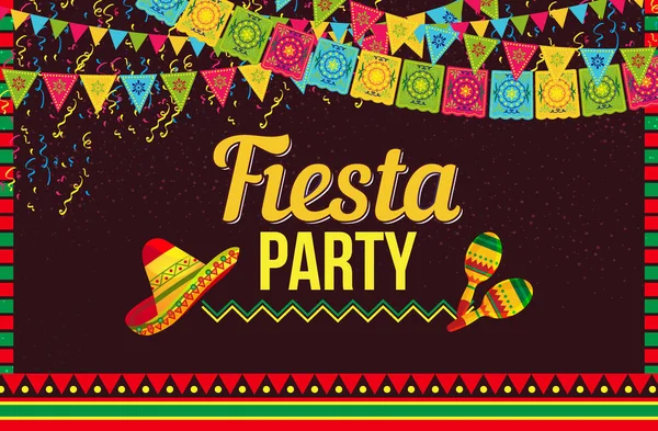 Stylowy Wektor Projekt Plakatu Zaproszeniem Fiesta Party Układzie Sombrero Kapelusze — Wektor stockowy