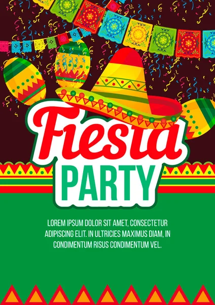 Stylish vector design of bright poster advertising ethnic Fiesta party with bright elements in layout on black and green