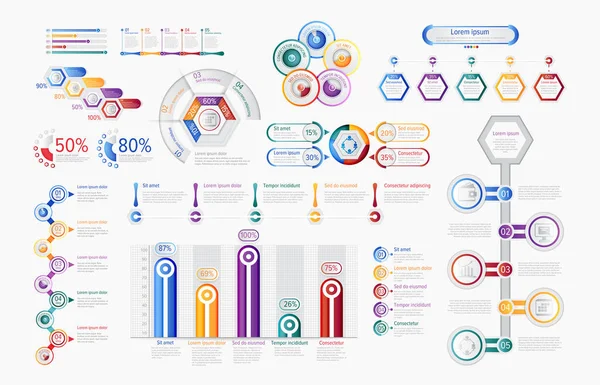 Obchodní Infografická Sada Odlišným Vektorovým Zobrazením Diagramu Prvky Vizualizace Dat — Stockový vektor