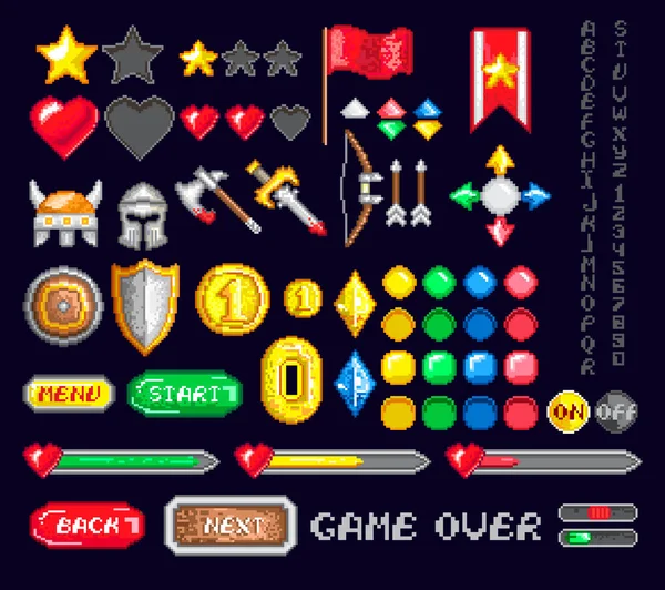 Colorido Conjunto Iconos Píxeles Para Diseño Del Juego Interfaz Sobre — Vector de stock