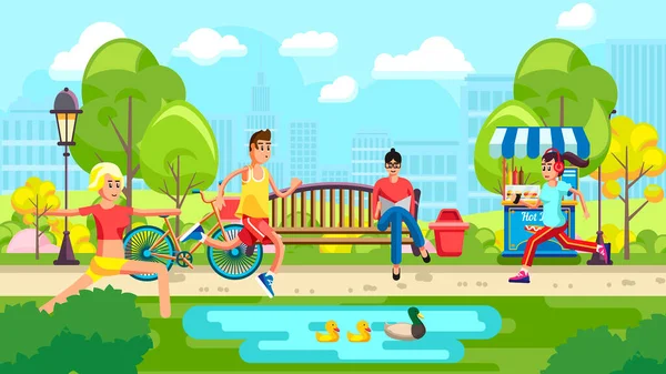 Şehir parkında, göleti boş zamanlarında spor yapan insanların renkli temsilcisi.