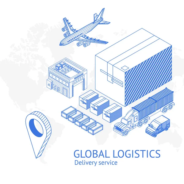 Verzameling Van Blauwe Eenvoudige Iconen Elementen Voor Wereldwijde Logistiek Bezorgservice — Stockvector
