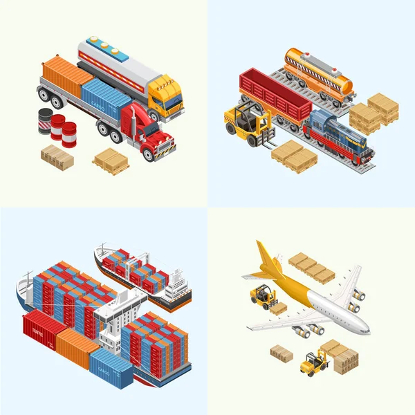 Set Illustration Assorted Freight Vehicles Vessels Working Delivery Service — Stock Vector