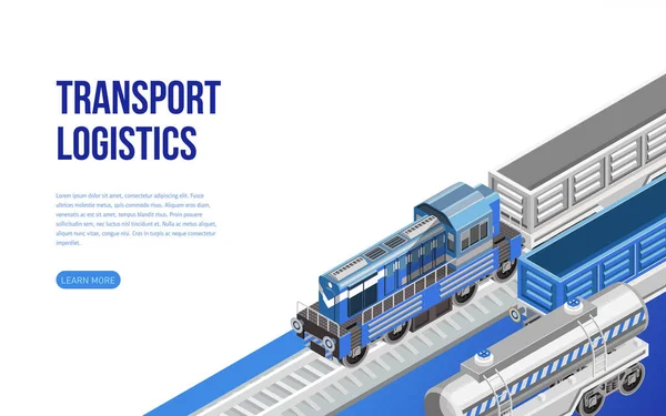 Web sitesi sayfası için Isometric yük treni ve demiryolu lojistik açıklaması