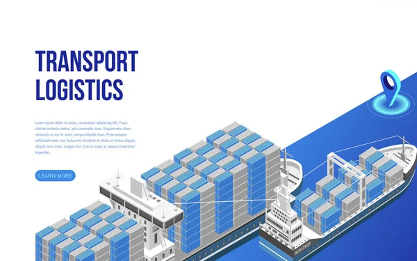 Web sitesi sayfası için tanımlamaya yakın kargo konteynırlarıyla dolu iki izometrik nakliye gemisi