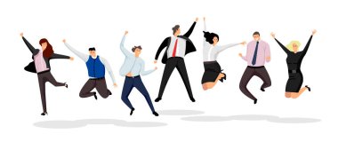 Atlayan iş adamları. Beyaz arkaplanda izole edilmiş büyük bir iş adamı grubu.
