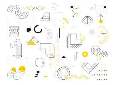 Geometrik şekiller. Soyut evrensel eğilim yarım ton geometrik şekiller 80 'ler, 90' lar tasarım biçimi.