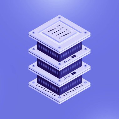 Mavi arkaplanda izometrik ağ veritabanı şablonu tasarımı