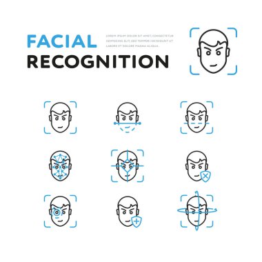 Beyaz arkaplanda tanımlama için yüz taramalarını gösteren simgeler